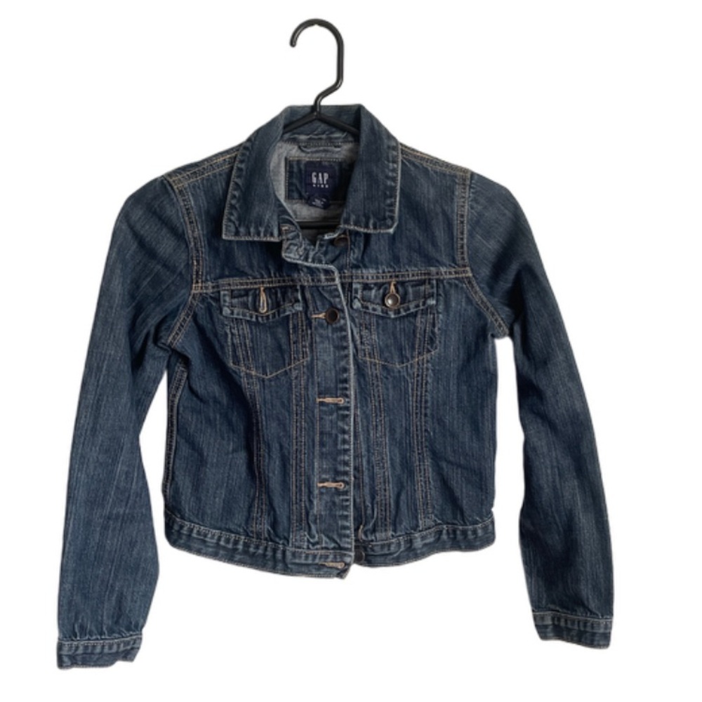 GAP Blue Cropped Jean Jacket with Contrast Stitching